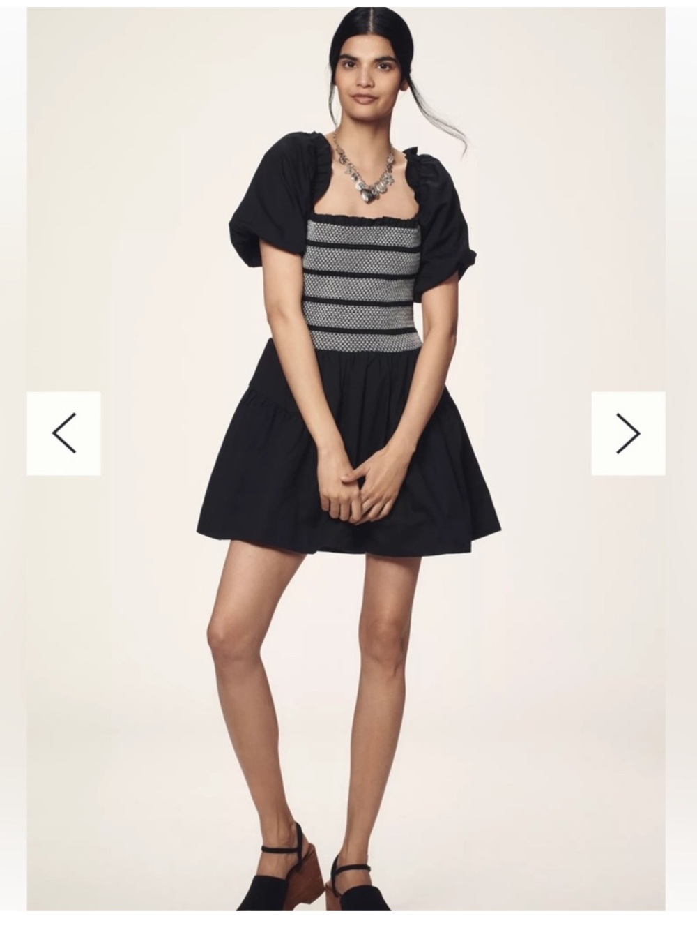 BY ANTHROPOLOGIE PUFF-SLEEVE SQUARE-NECK SMOCKED MINI DRESS cotton size M